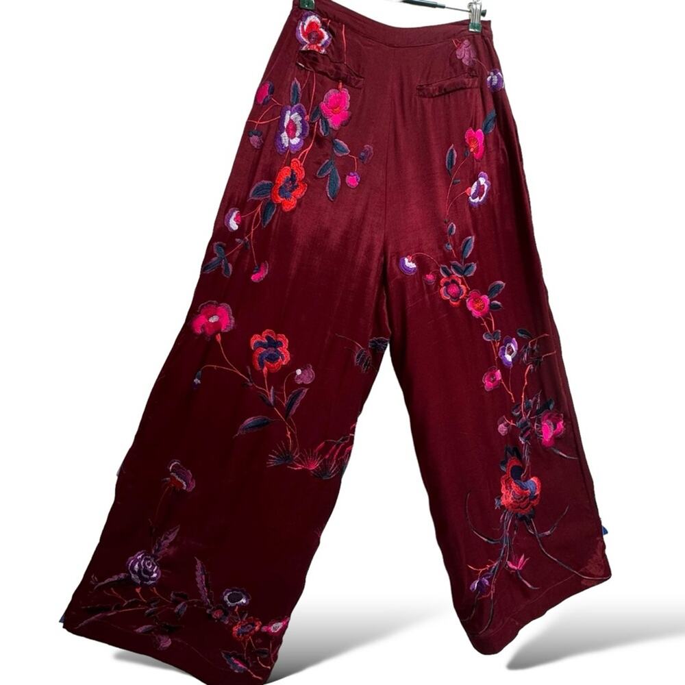 Free People Trousers Mimi Embroidered Floral Wide Leg US 6 NEW - Picture 4 of 16